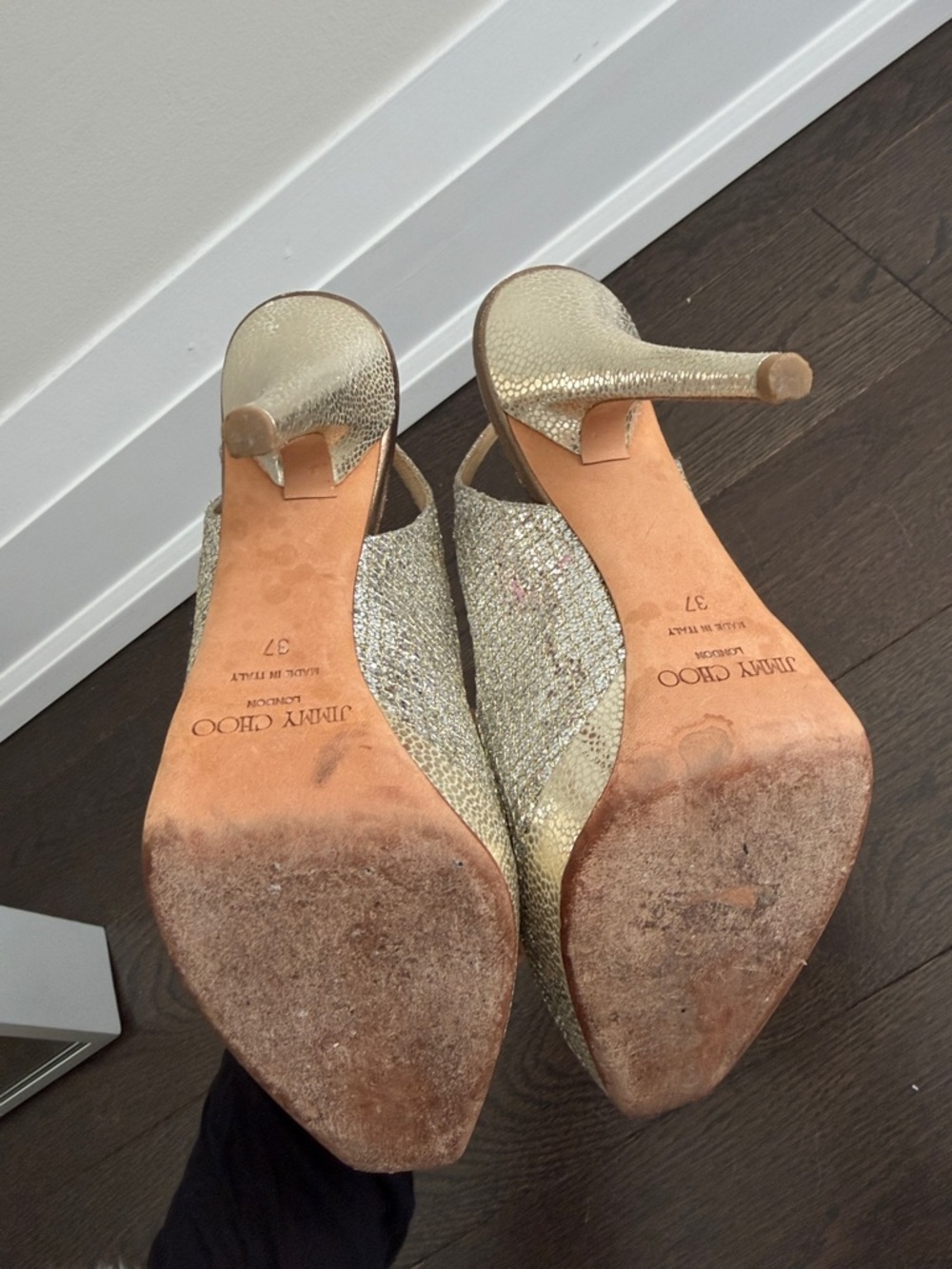 Jimmy Choo silver/gold peeptoe slingback 37 - Picture 6 of 6